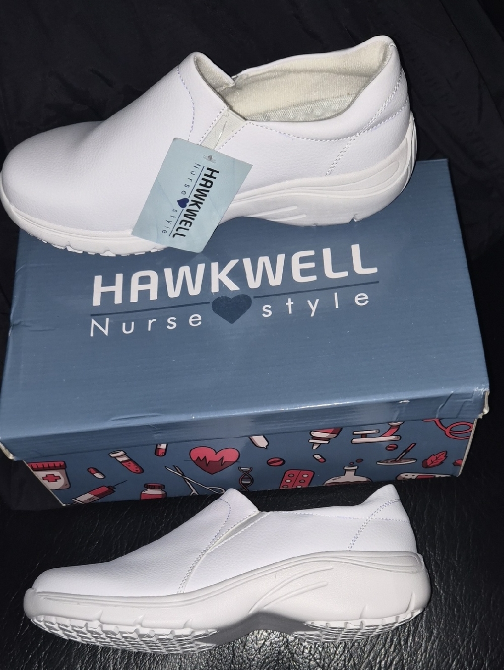Hawkwell Nurse Style White Slip-Ons Size 8 Work Sneakers for Women